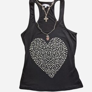 pearl studded heart Y2K black tank top